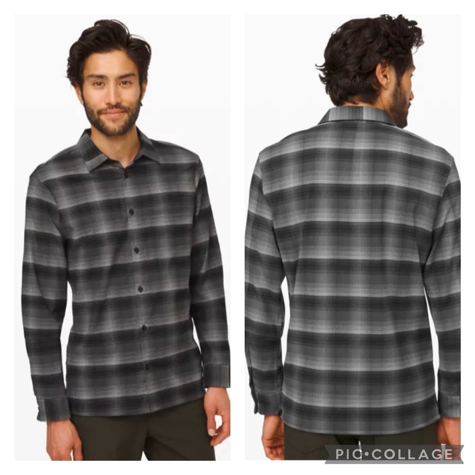 Lululemon Masons Peak Flannel Shirt Gray Black Plaid Mens Xl